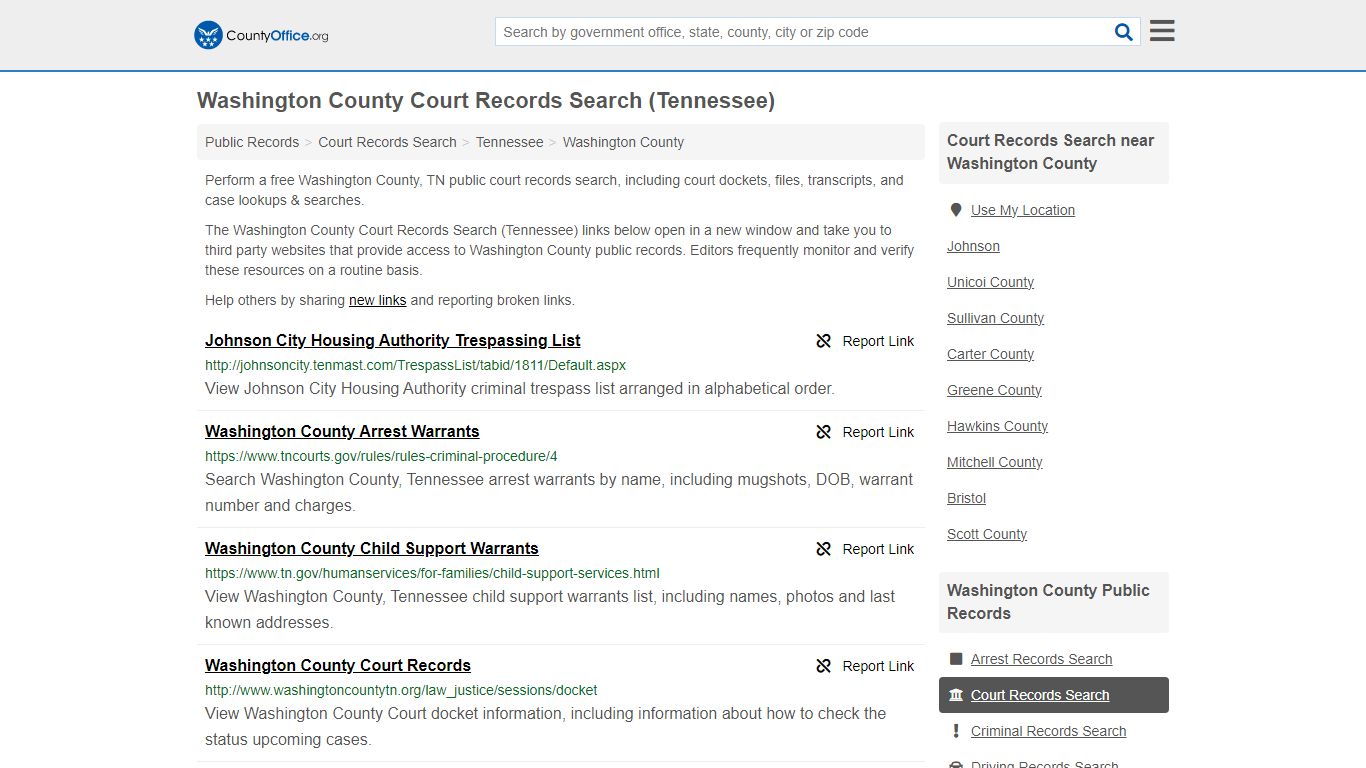 Washington County Court Records Search (Tennessee) - County Office