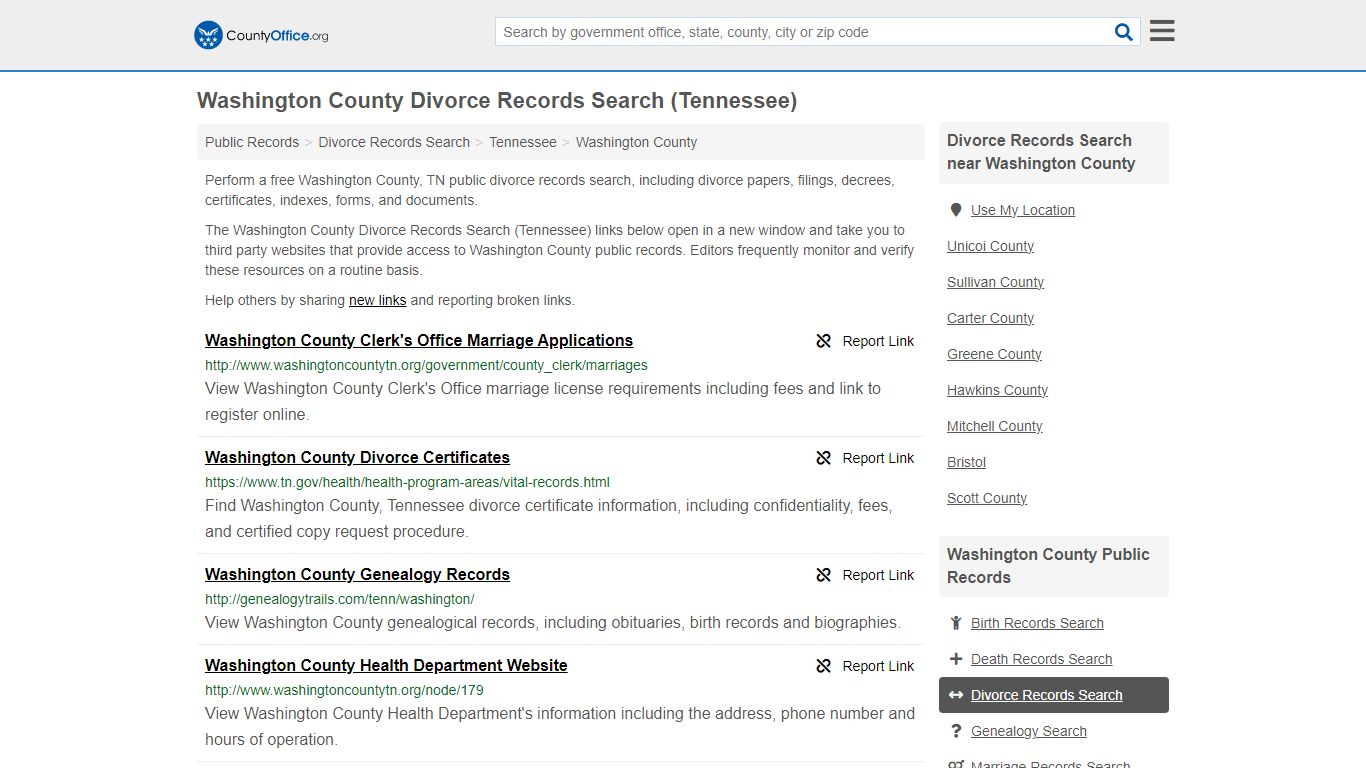 Washington County Divorce Records Search (Tennessee) - County Office